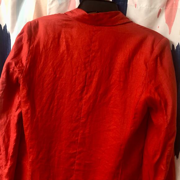 Catherine Malandrino Red Long Sleeve Open Front Linen Blazer Size 6 - Picture 10 of 15